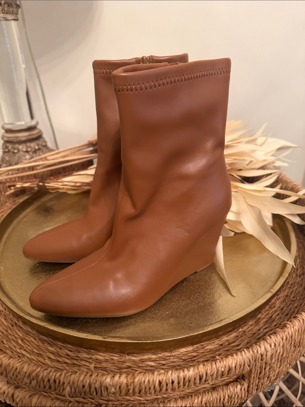 a new day Cognac Brown Pointed Wedge Ankle Booties